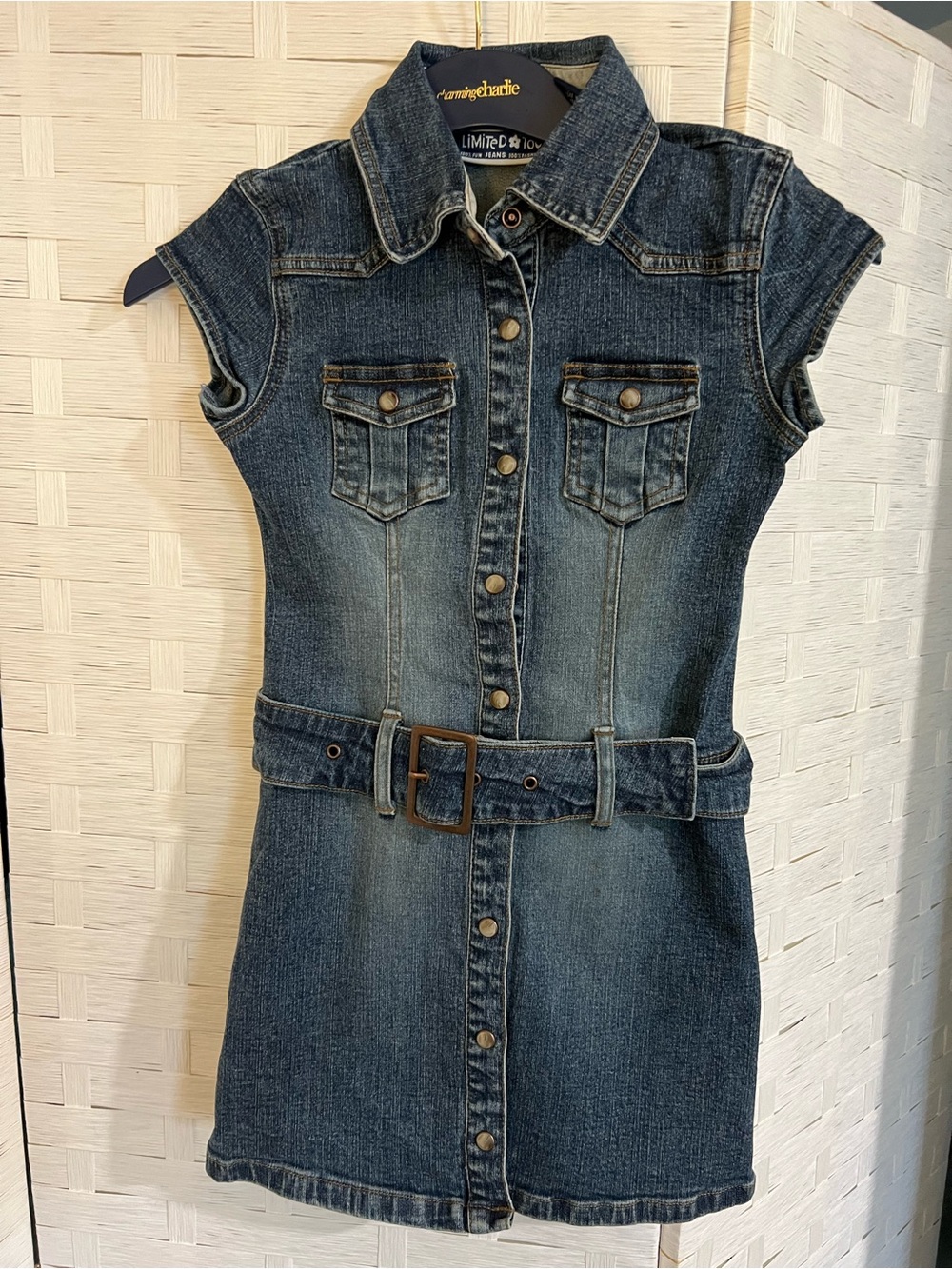 Limited Too Dark Blue Denim Shirt Dress with Belt